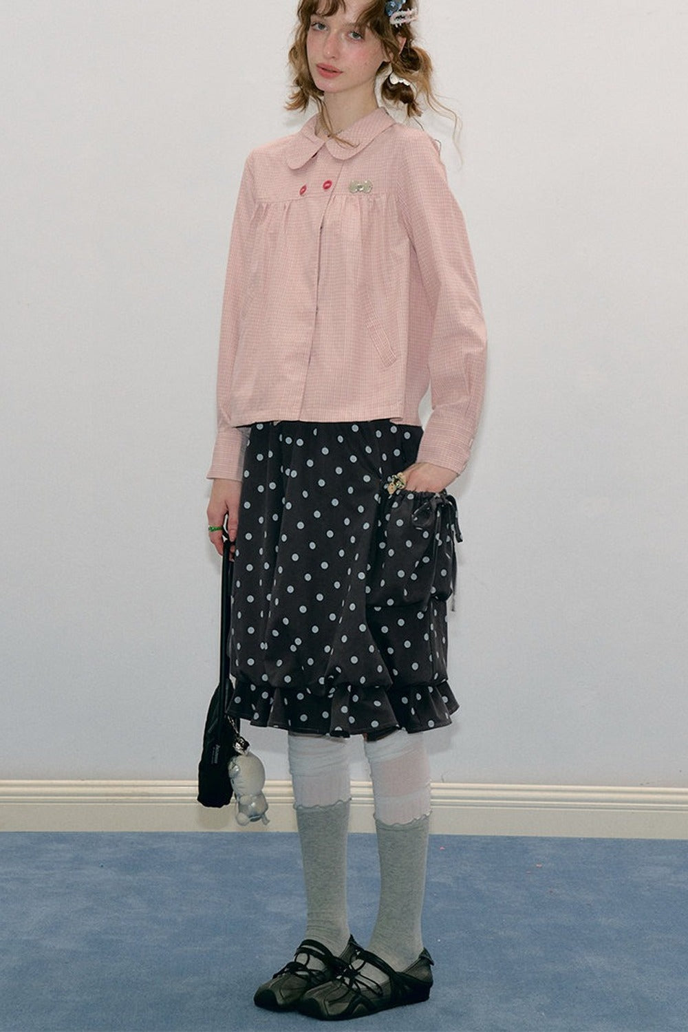 Pink Plaid Doll Collar Shirt