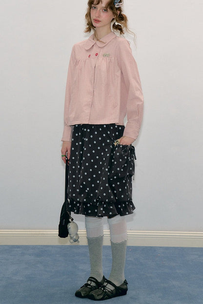 Pink Plaid Doll Collar Shirt