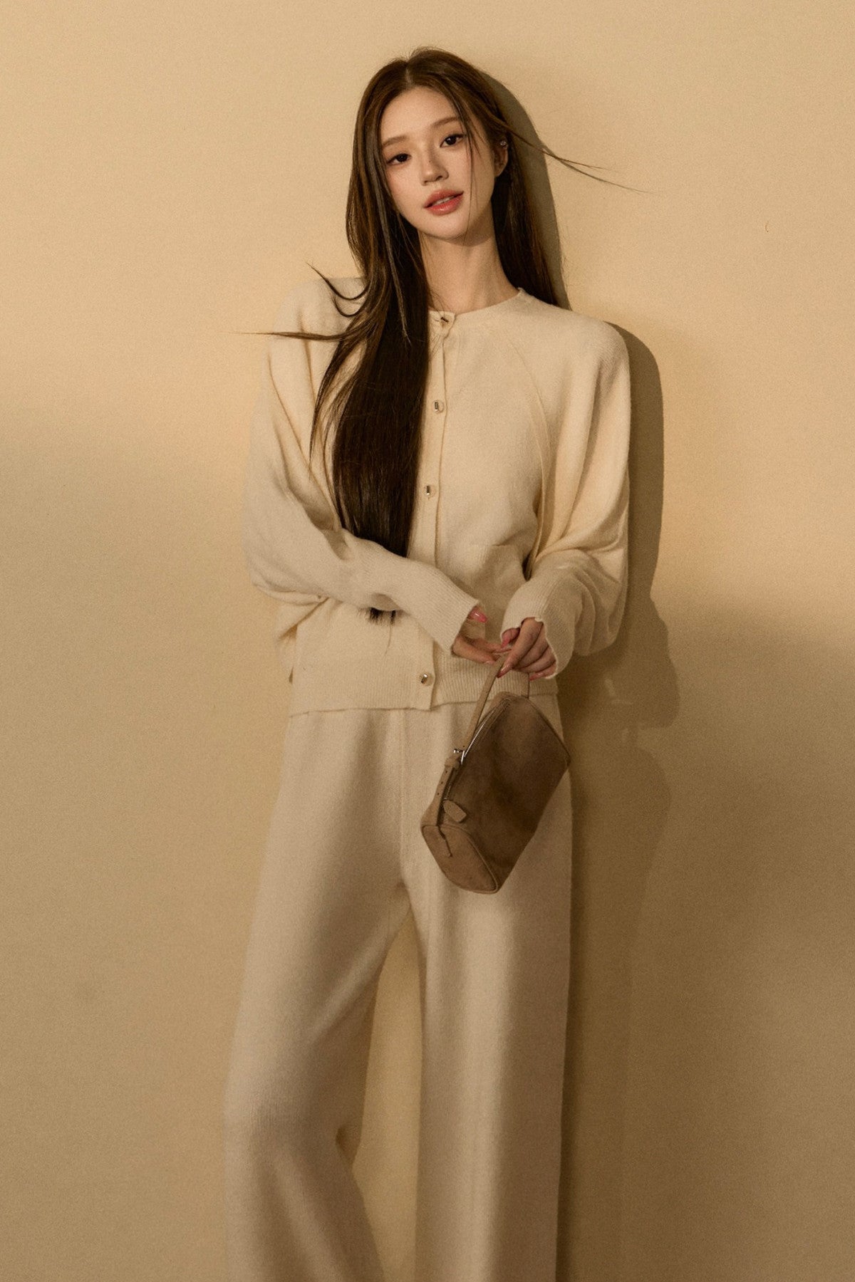 Wool and Cashmere Blend Cardigan and Pants Set-Up
