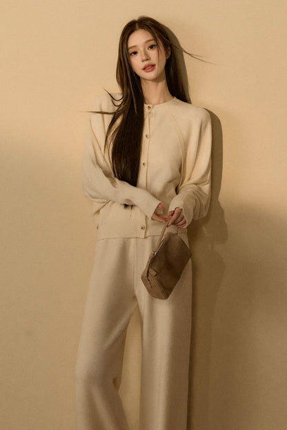 Wool and Cashmere Blend Cardigan and Pants Set-Up