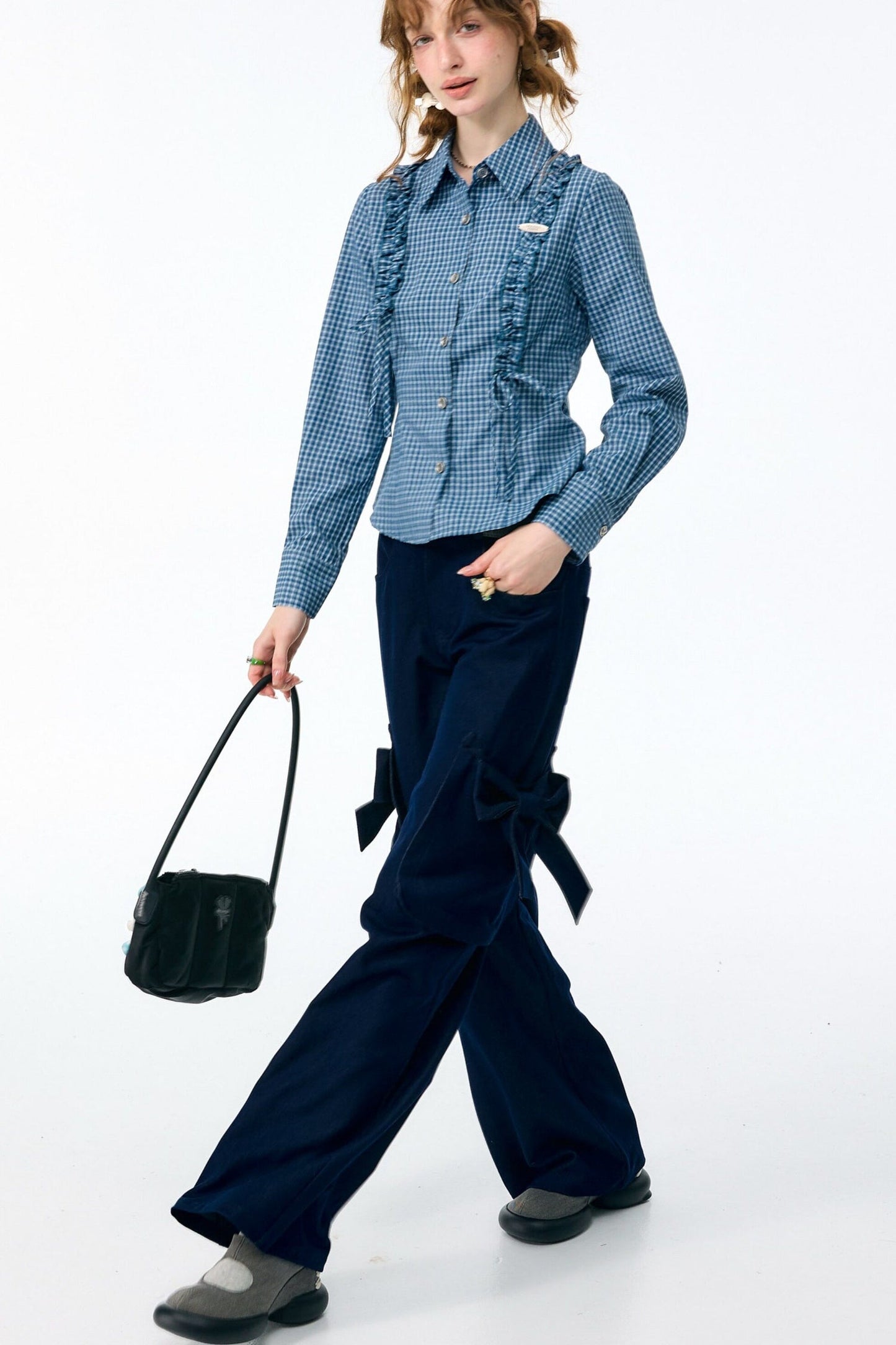 High-Waisted Bow Pocket Wide-Leg Pants