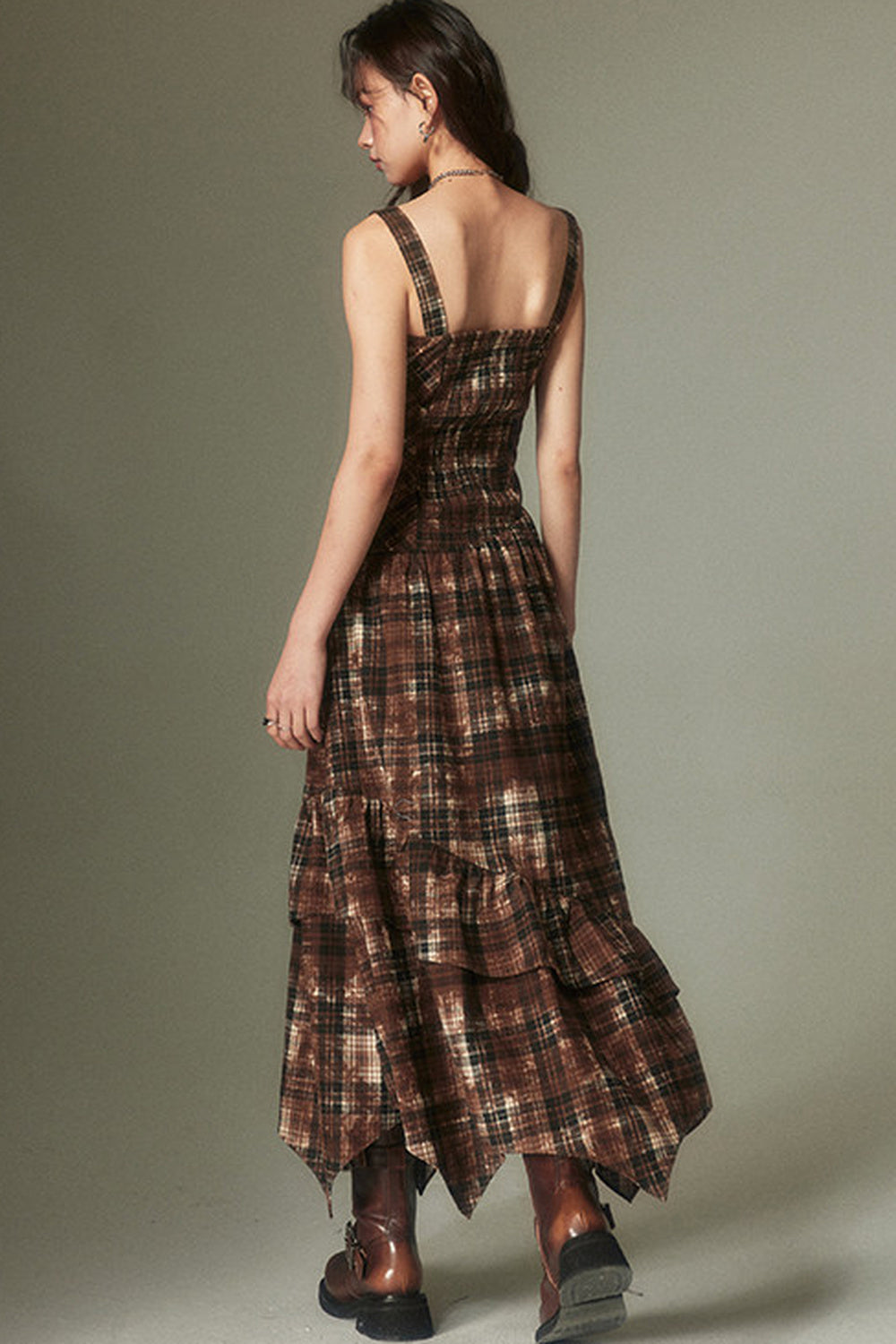 Retro Plaid Adjustable Dress