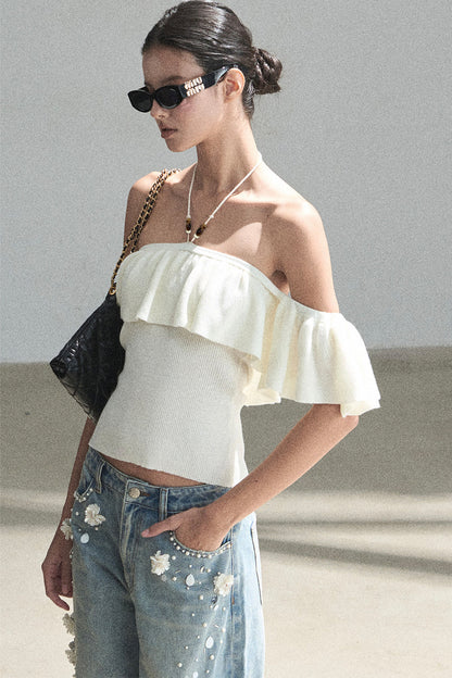 Ruffled Knit Halter Top