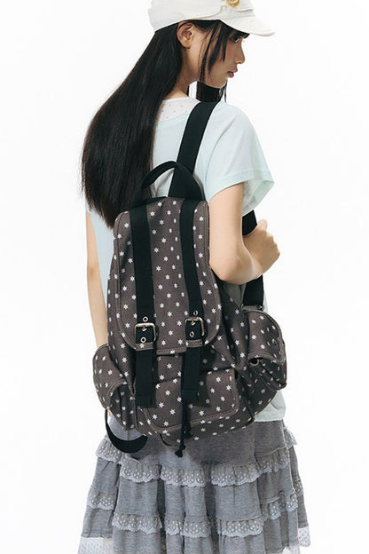 Canvas-Rucksack mit sechszackigem Stern und mehreren Taschen