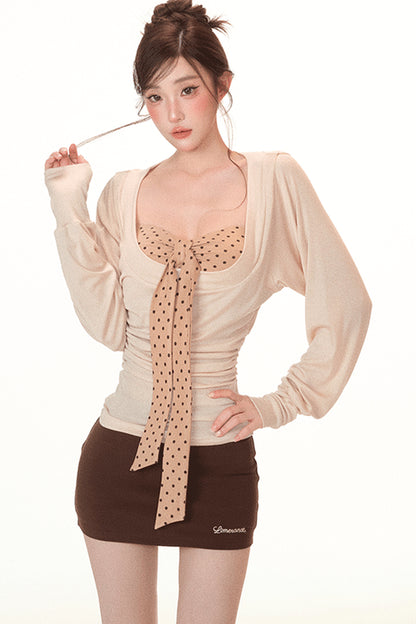 Autumn Long-Sleeve Base Shirt Tube Top and Skirt Set-Up