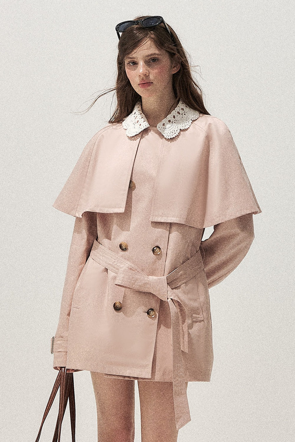 Detachable Cape Crochet Collar Trench Coat
