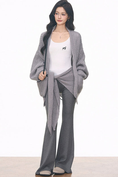Knit Cardigan and Cuffed Pants Set-Up