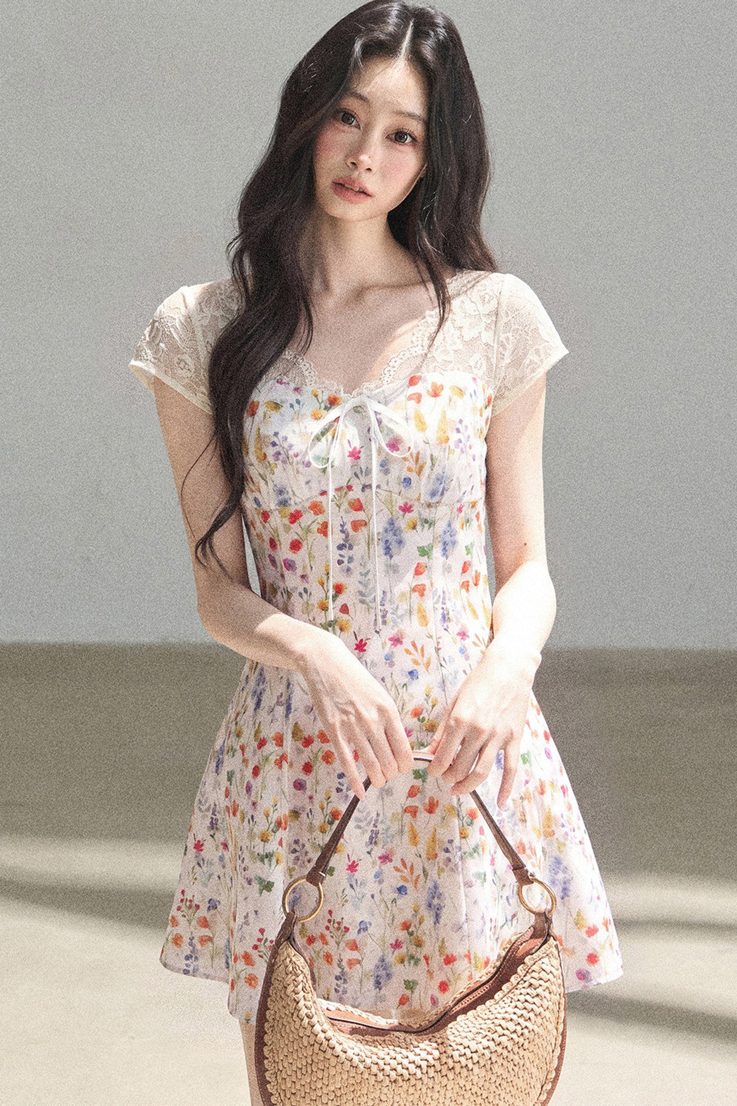 French Lace Short Floral Dress