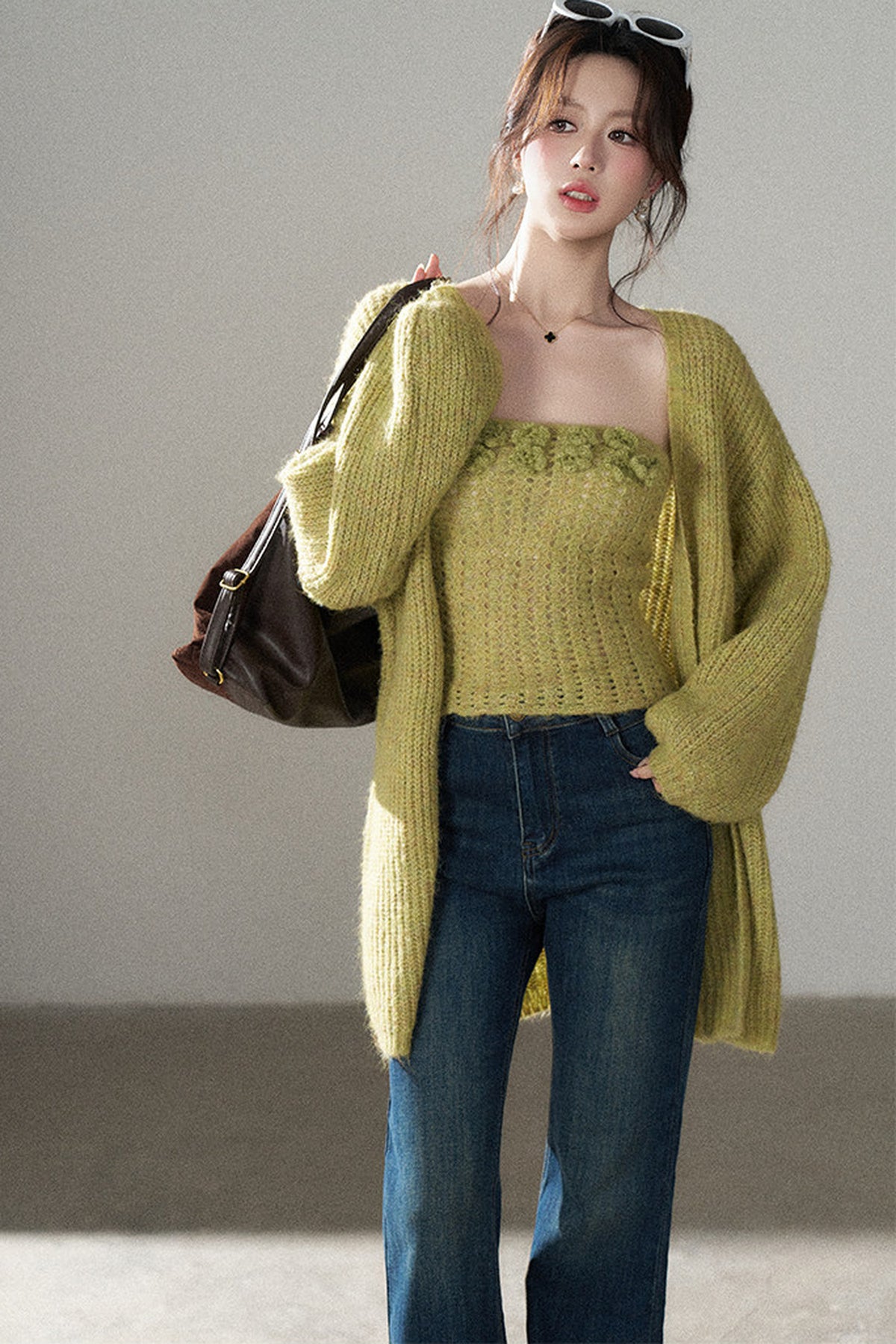 3D Flower Tube Top and Cardigan Set