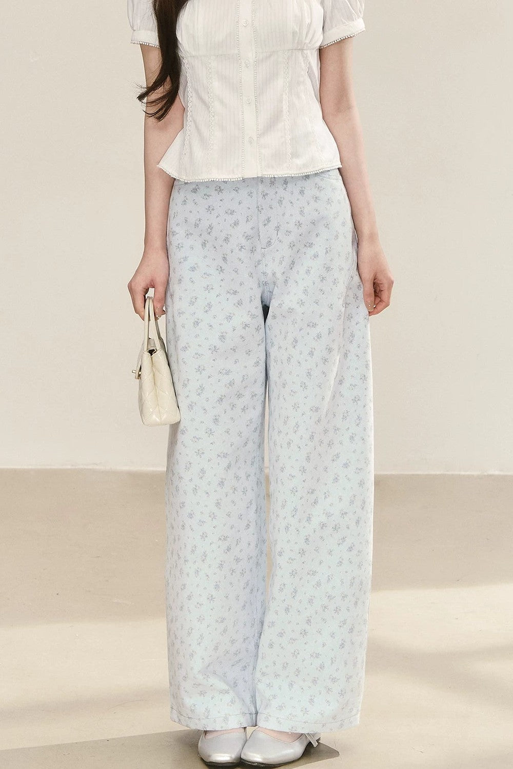 Pantalon Large Bleu Preppy