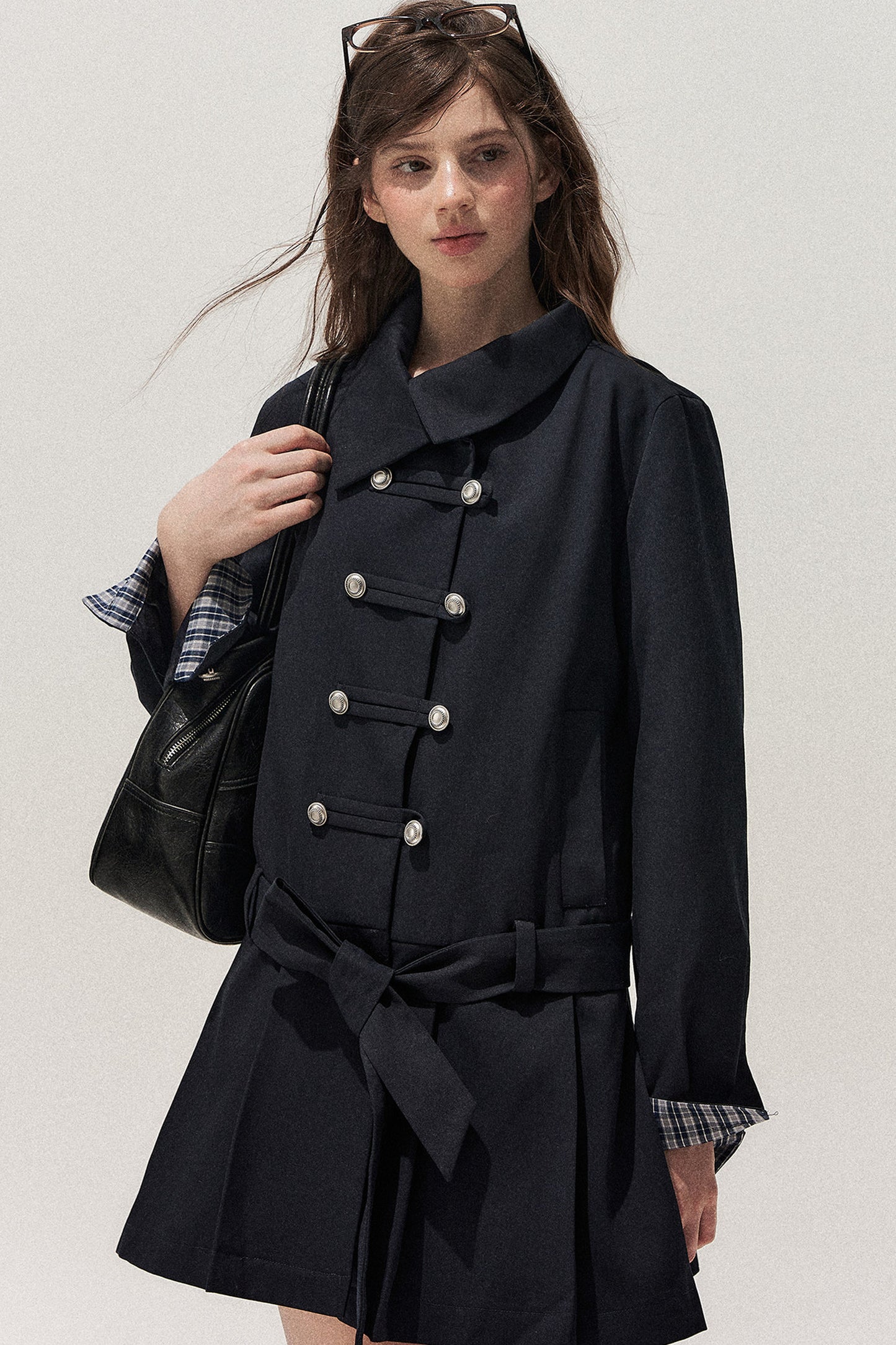 Navy Blue Napoleon Buckle Trench Coat