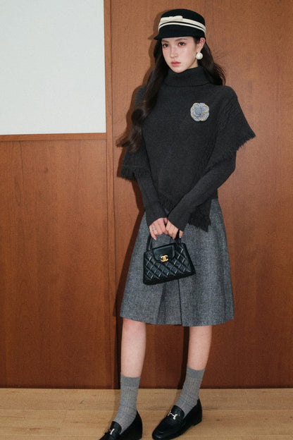 Tassel Cape Shawl Sweater and Skirt Set