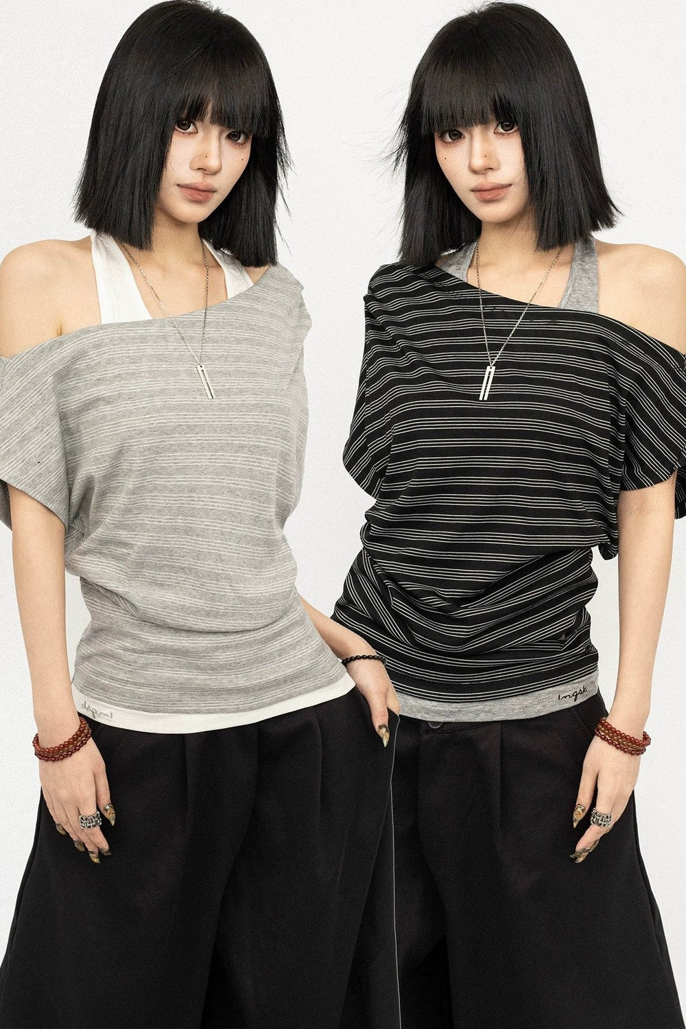 Retro Striped Halter Off-Shoulder Top