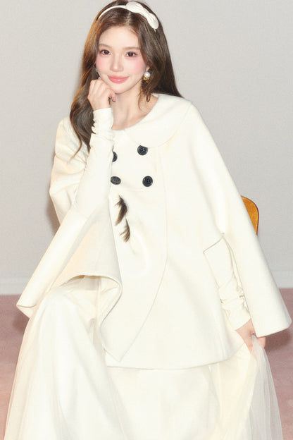 Manteau cape châle en laine croisé à col Claudine