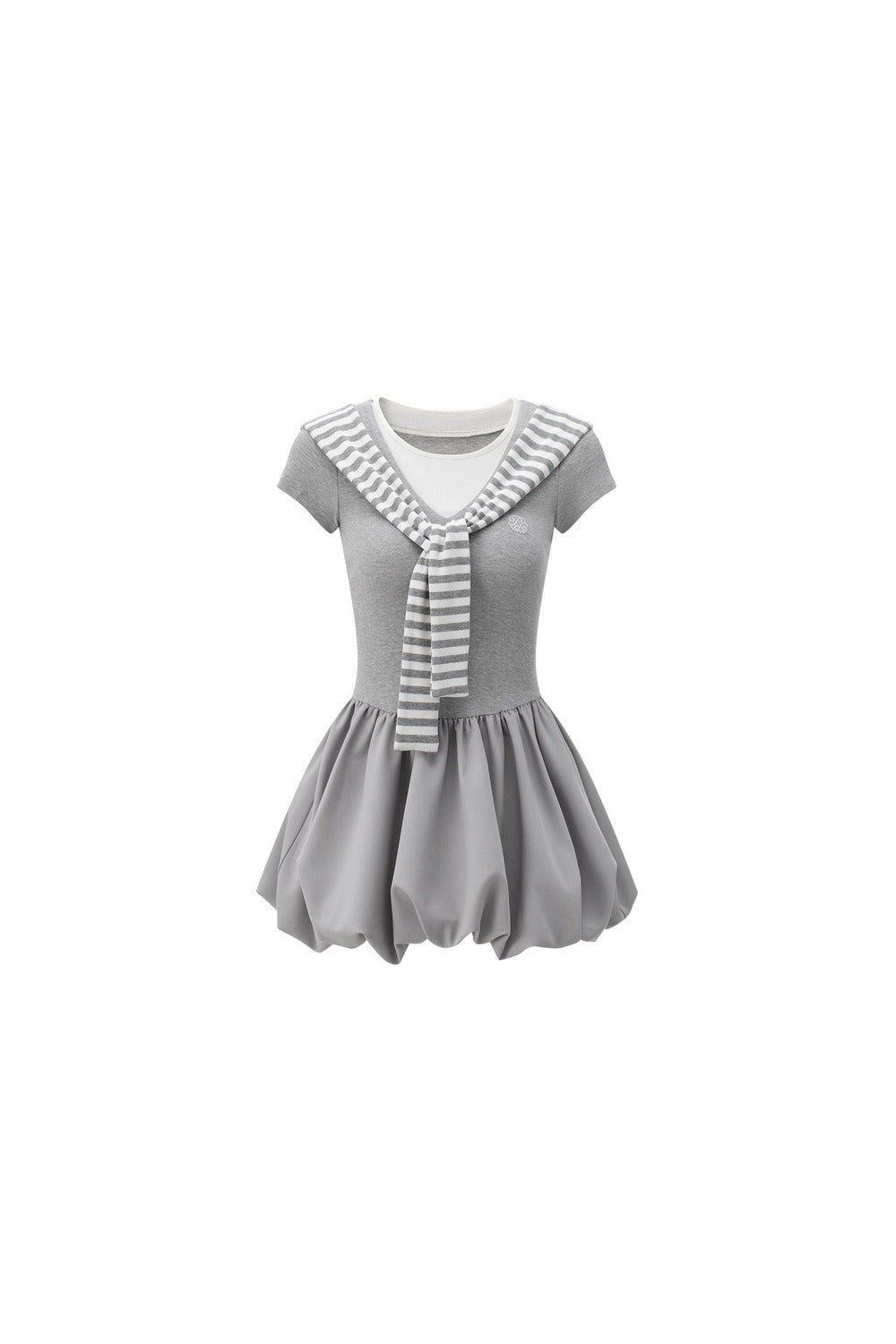 Gray Navy Collar Wrap Dress