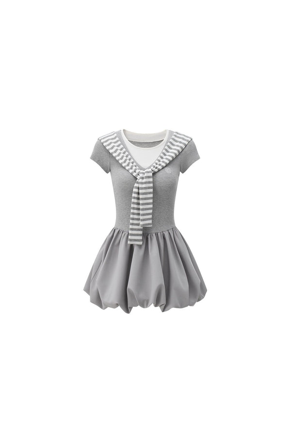 Gray Navy Collar Wrap Dress