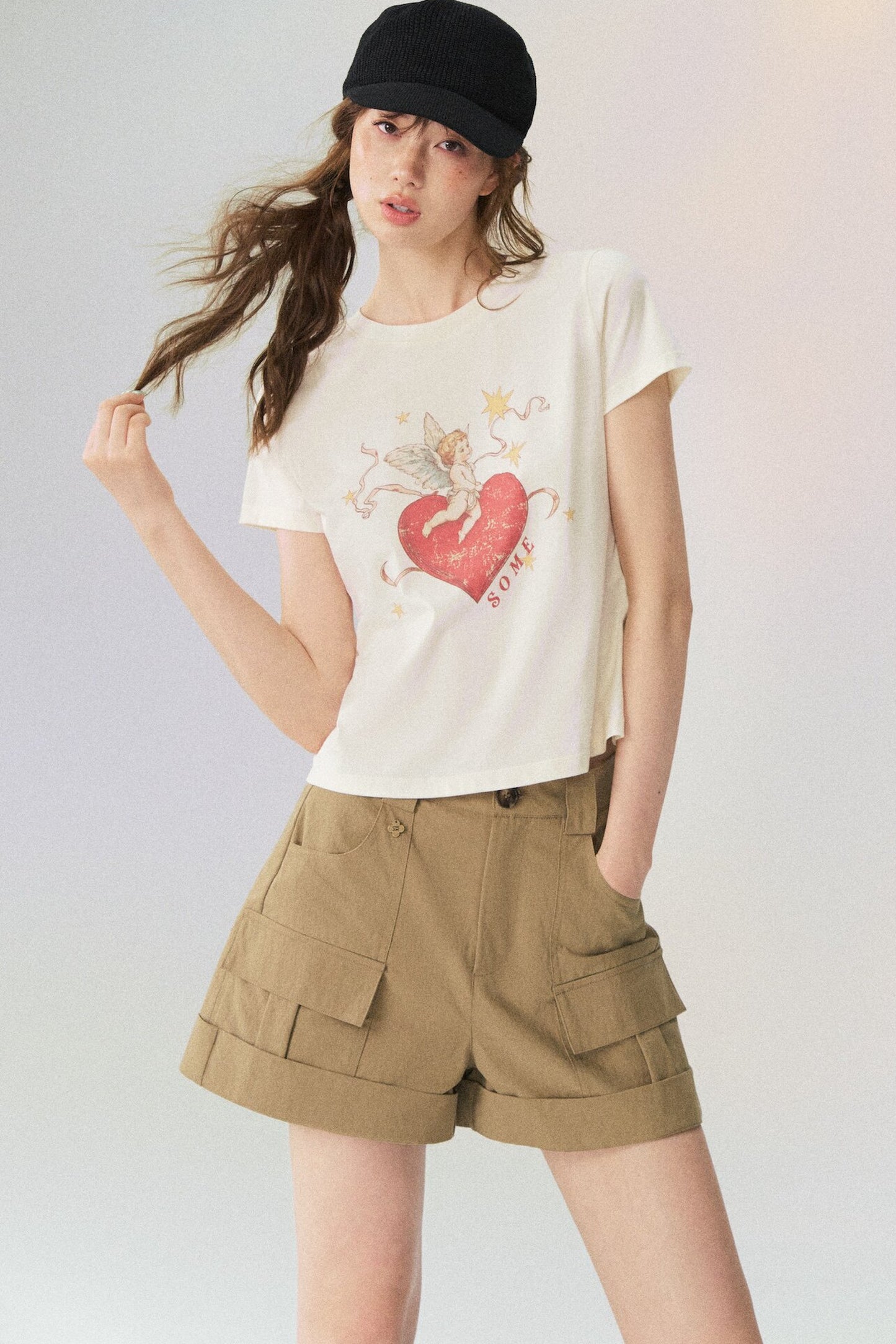 Multi-Pocket Rolled Hem Cargo Shorts