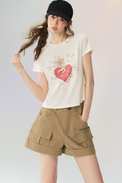 Multi-Pocket Rolled Hem Cargo Shorts