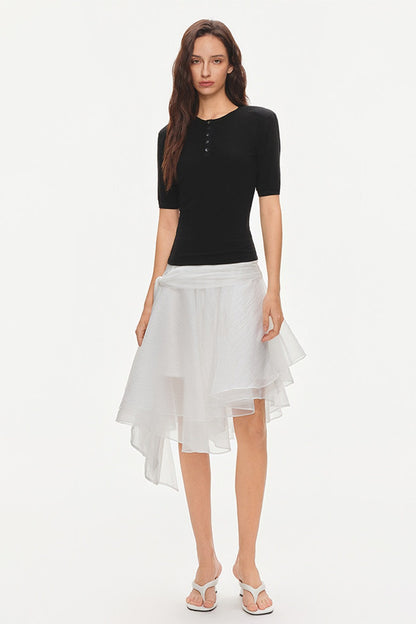 Asymmetrical Tie Waist Sheer Midi Skirt