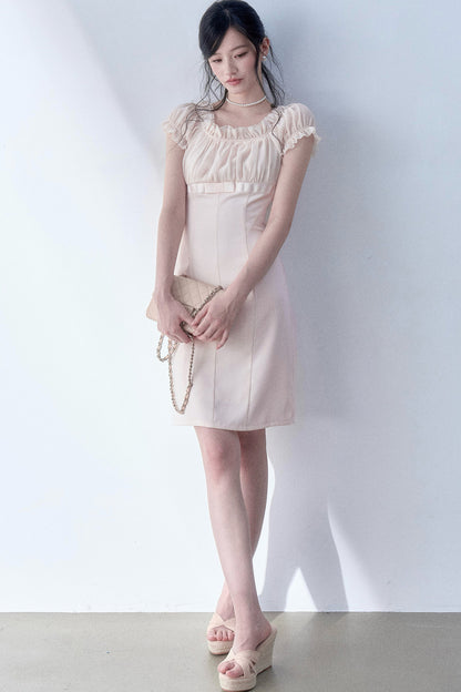 Pleated Lace Chiffon Dress