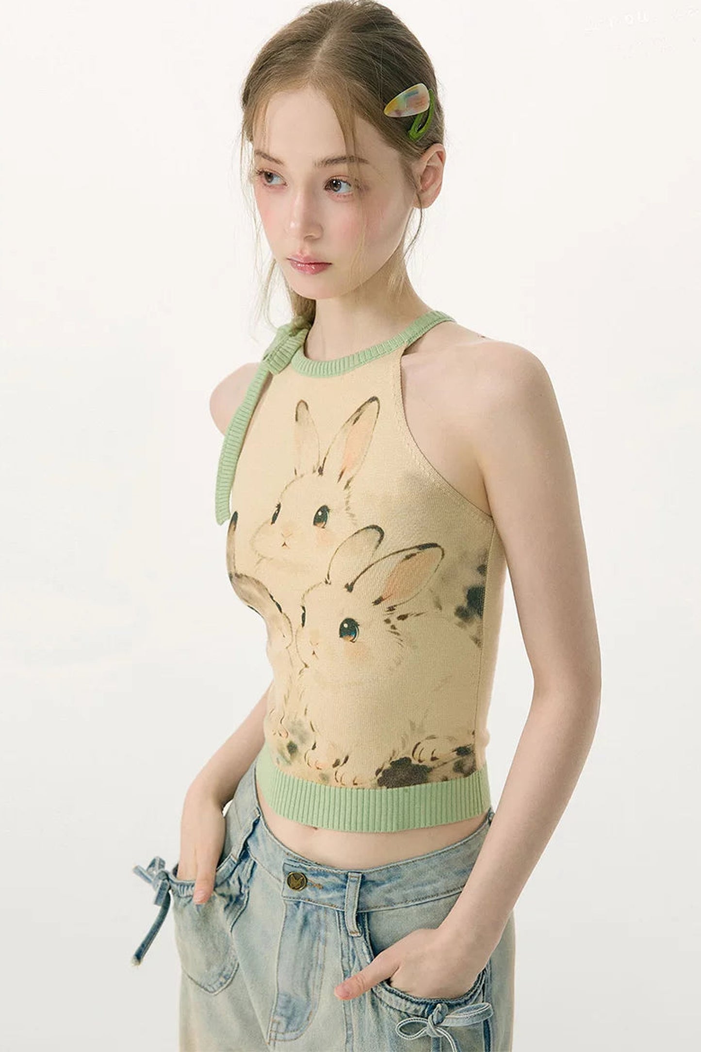 Rabbit Shadow Knitted Halter Top