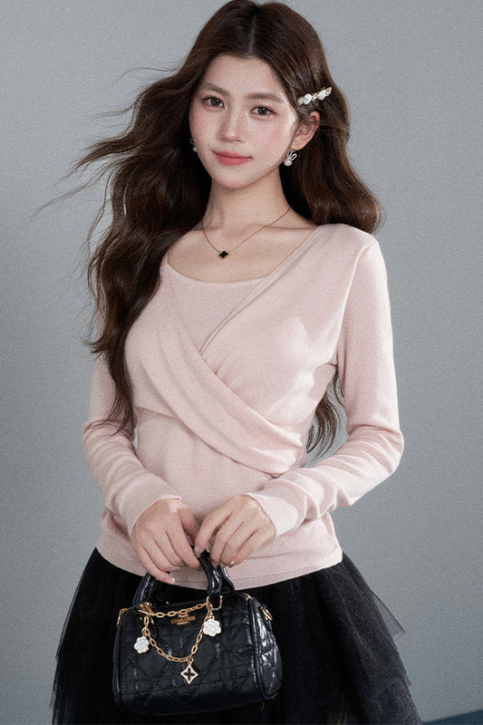 Round Neck Waist-Cinching Knit Top
