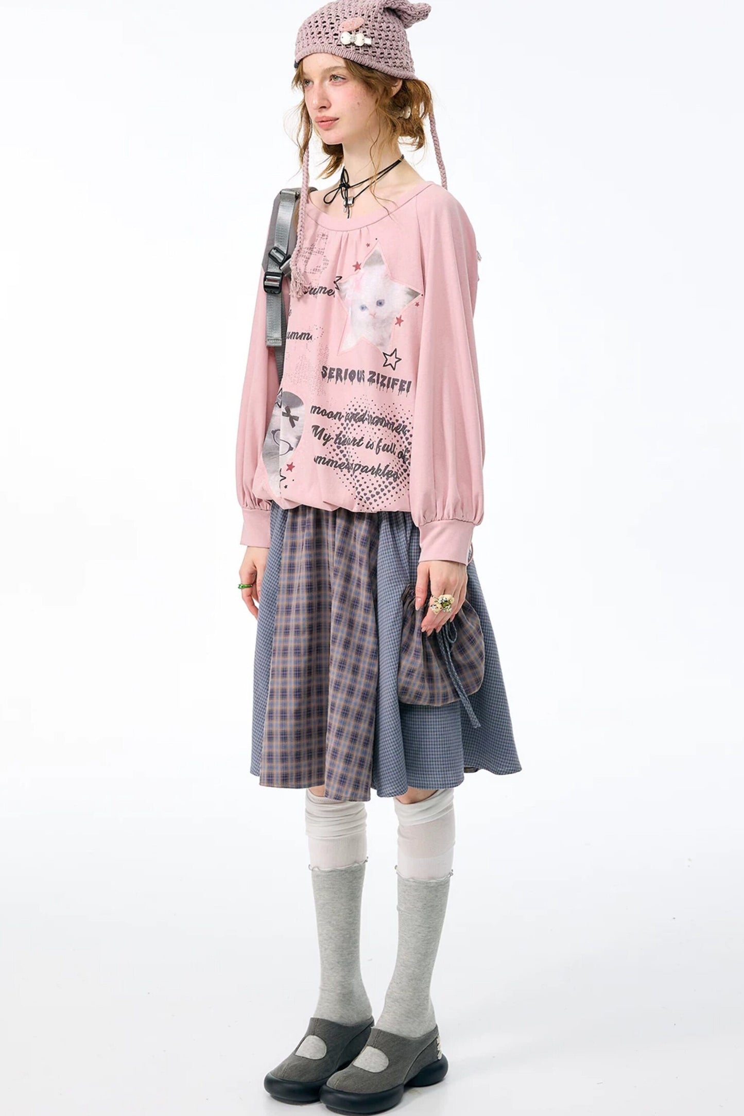 Retro Plaid Mid-Length Skirt