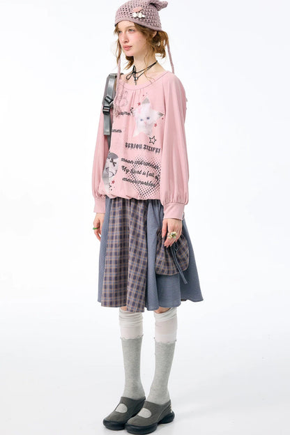Retro Plaid Mid-Length Skirt