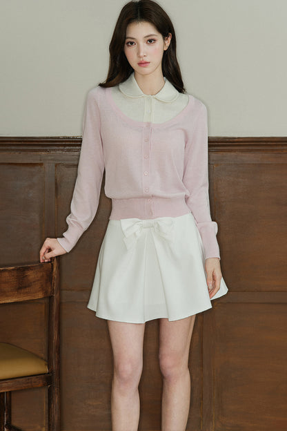 Mid-Waist Bow A-Line Frayed Skirt