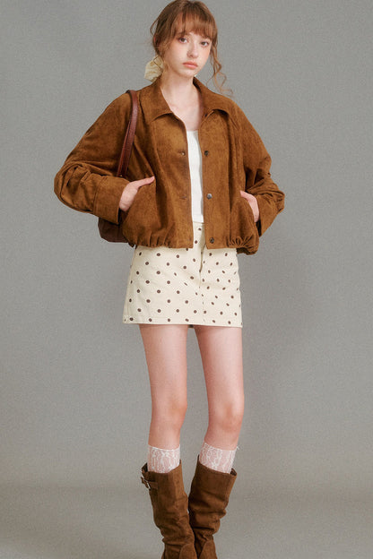 Retro Lapel Pleated Short Suede Jacket