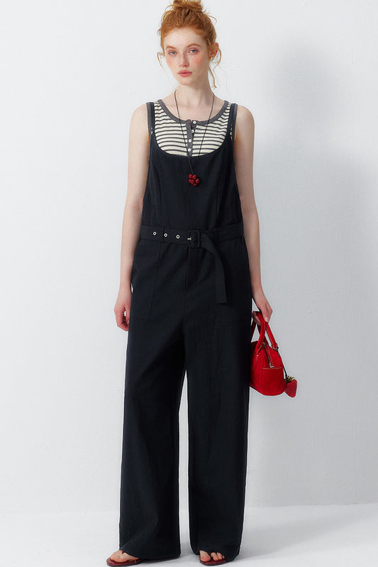 Navy Lyocell Wide Leg Jumpsuit