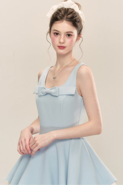 Bow Neck Spaghetti Strap Puffy Dress
