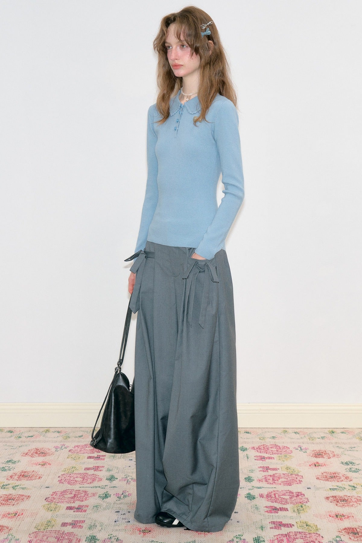 High-Waisted Bow Wide-Leg Suit Pants