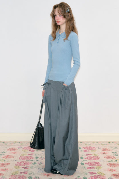 High-Waisted Bow Wide-Leg Suit Pants