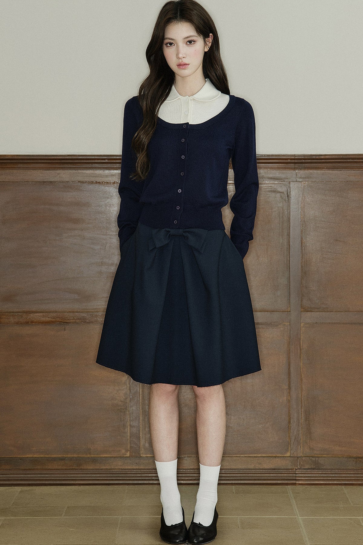 Mid-Waist Bow A-Line Frayed Skirt