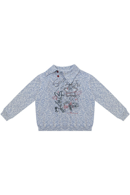 Star Mist Jacquard Slant Collar Sweatshirt