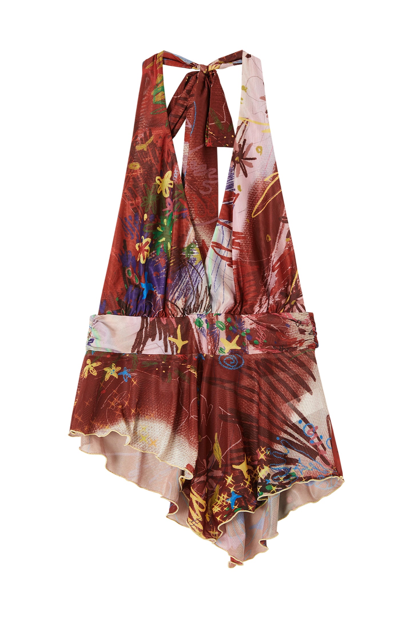 Asymmetrical Ruffle Tie-Dye Halter Top