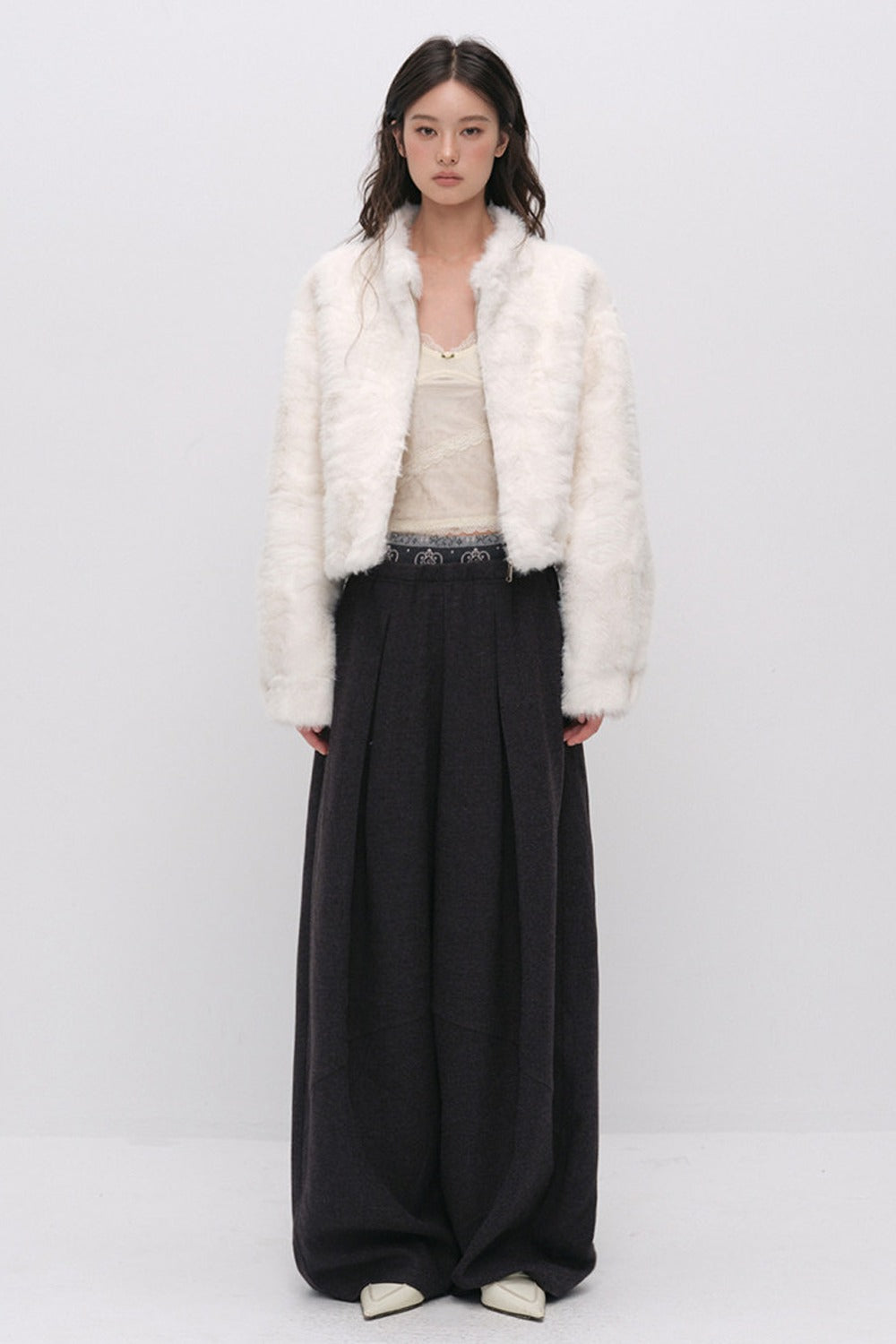 Stand Collar Faux Fur Jacket