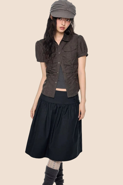 Pleated Waist-Cinching Shirt