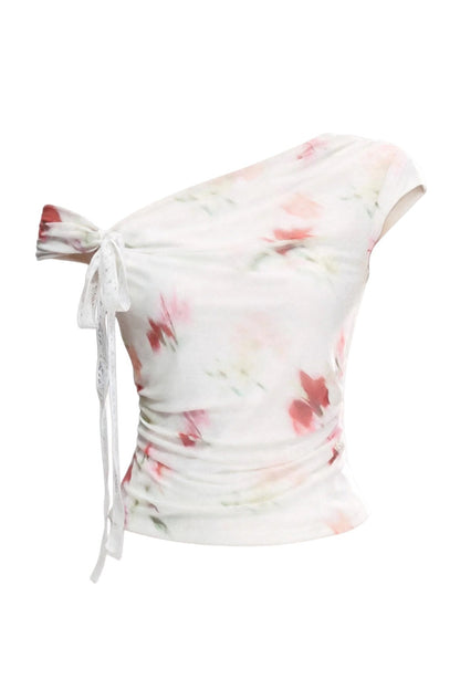 Summer Floral Mesh Off-Shoulder Top