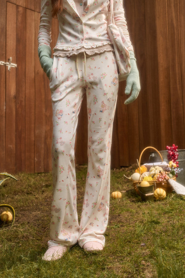 Layered-Look Floral Bunny Cardigan and Pants Set-Up