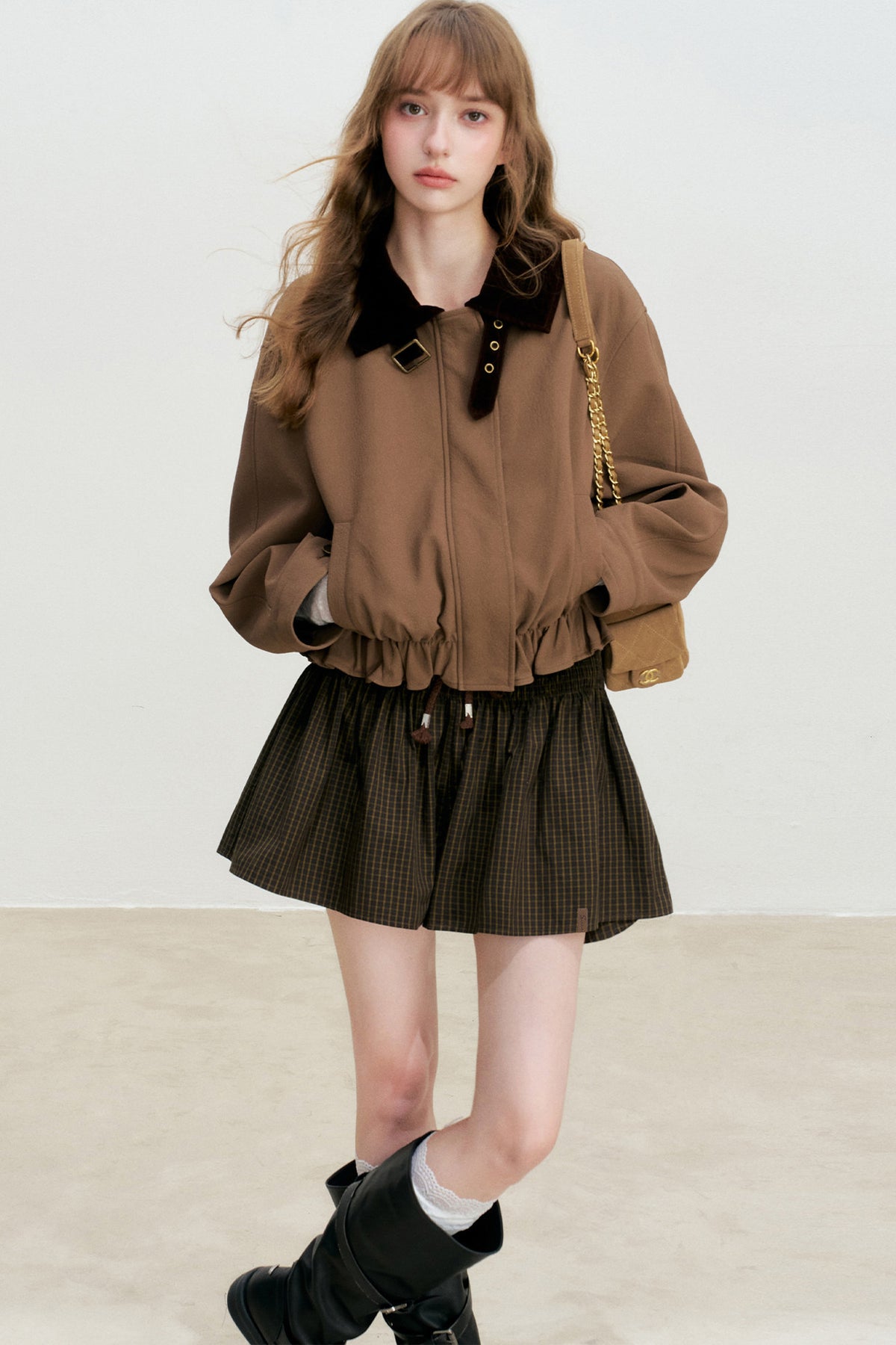 Short Color-Blocked PU Work Jacket