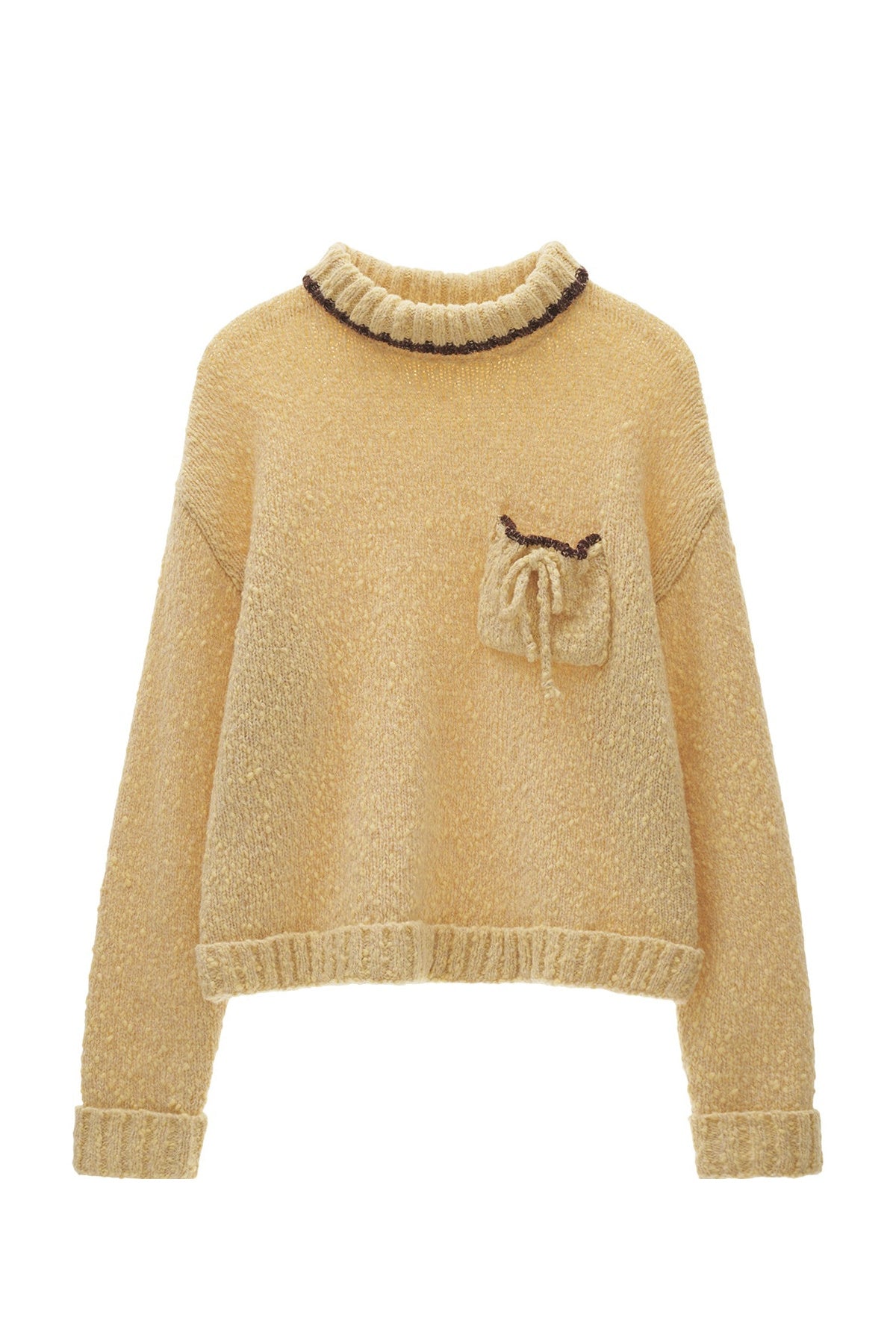 Loose Wool Yarn High Collar Pocket Sweater