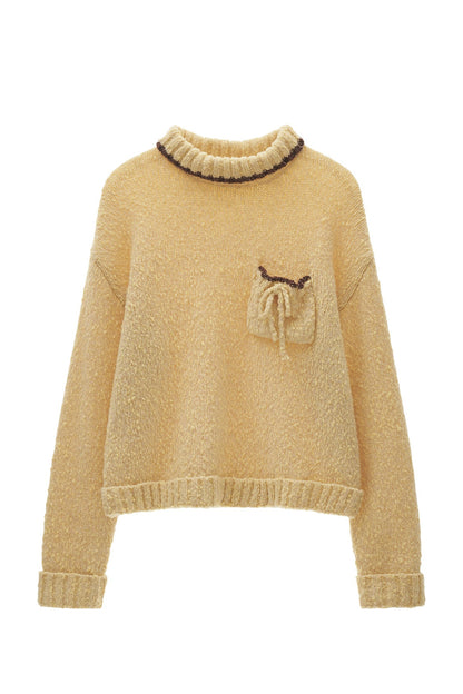 Loose Wool Yarn High Collar Pocket Sweater