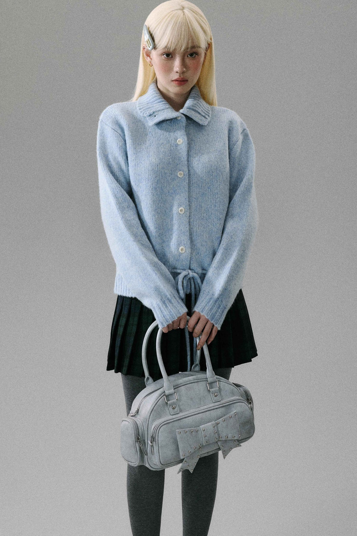 Wool Plaid Pleated Half Skirt