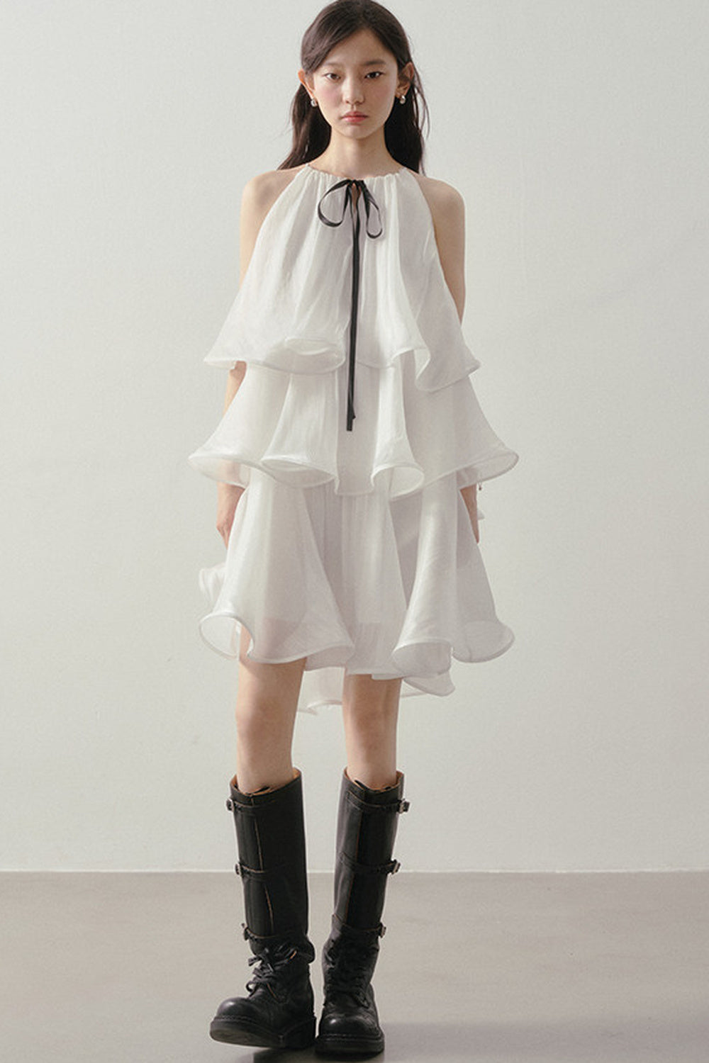 White Layered Halter Dress