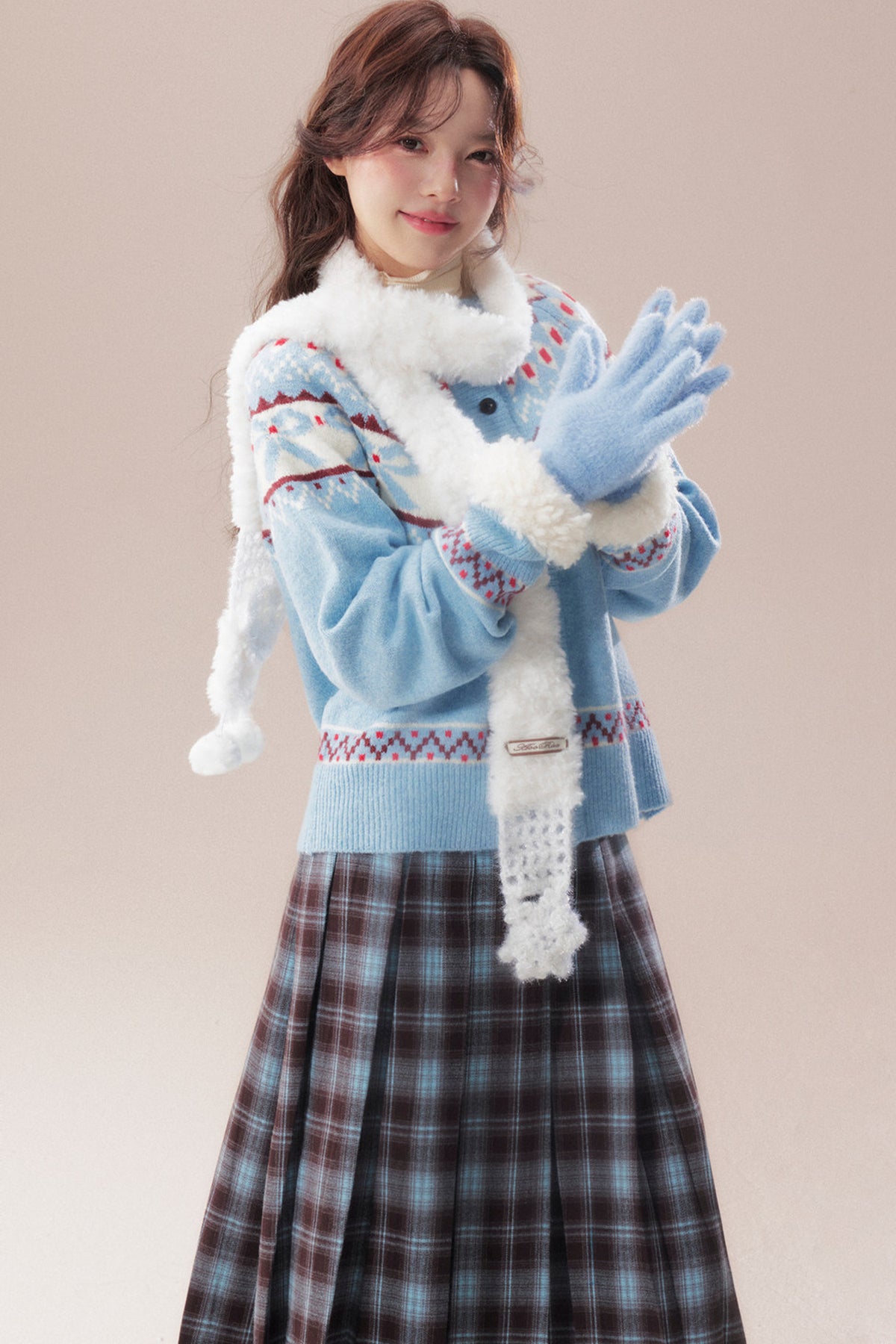 Bowknot Fair Isle Sweater Cardigan