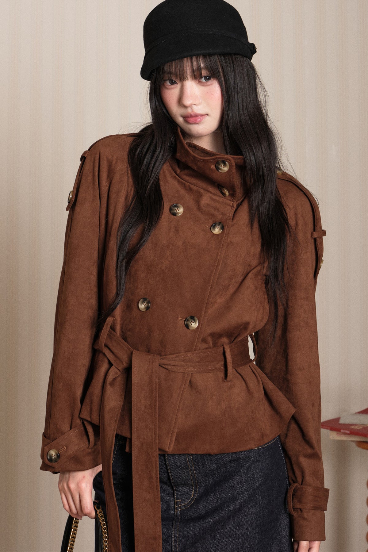 Double-Breasted Suede Trench Coat