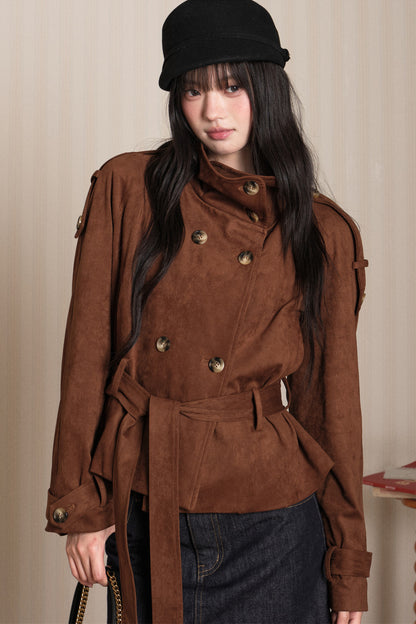 Double-Breasted Suede Trench Coat