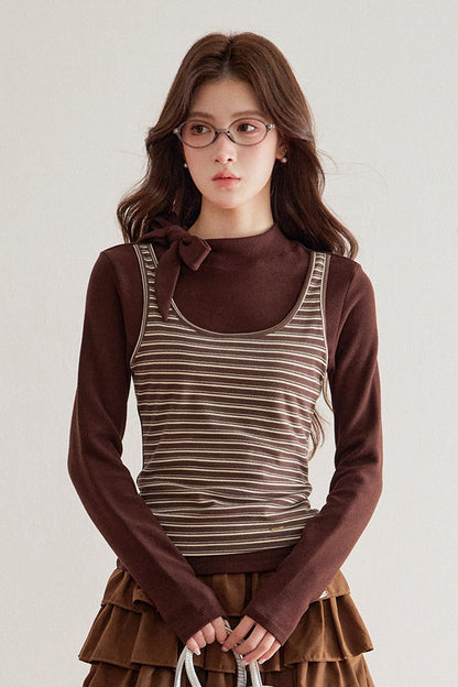 Striped Knit Layered-Look Top